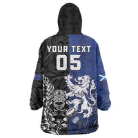 New Zealand And Scotland Rugby Custom Wearable Blanket Hoodie Maori Tiki With Thistle Together