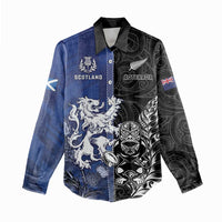 New Zealand And Scotland Rugby Custom Women Casual Shirt Maori Tiki With Thistle Together