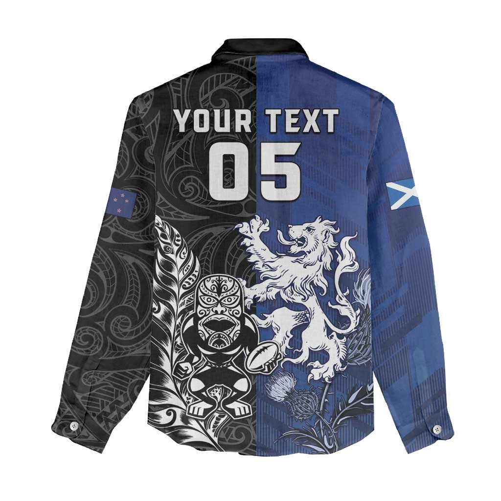 New Zealand And Scotland Rugby Custom Women Casual Shirt Maori Tiki With Thistle Together