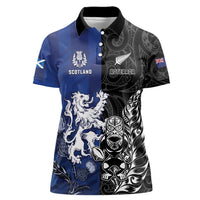 New Zealand And Scotland Rugby Custom Women Polo Shirt Maori Tiki With Thistle Together