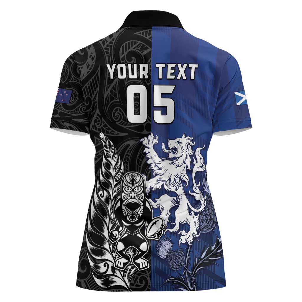 New Zealand And Scotland Rugby Custom Women Polo Shirt Maori Tiki With Thistle Together