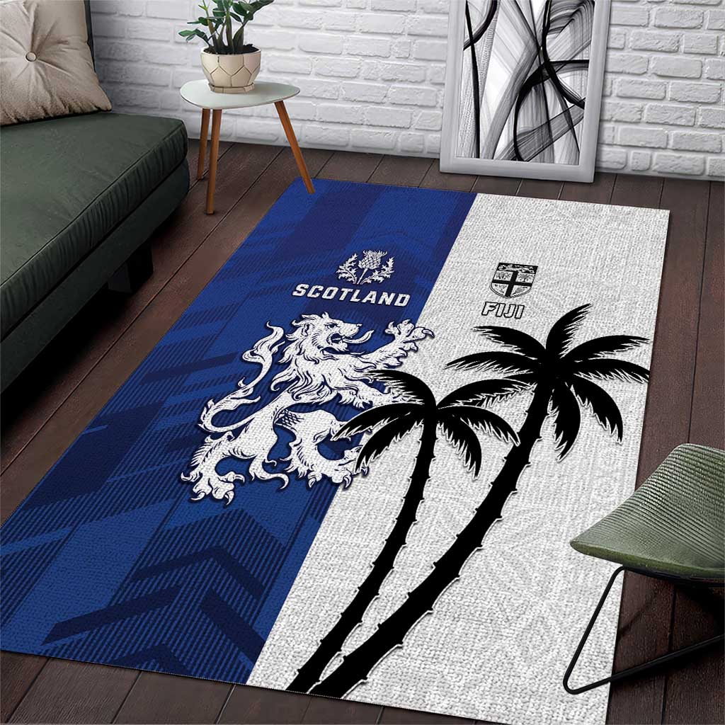 Fiji And Scotland Rugby Area Rug Fijian Palm Tree With Thistle Together