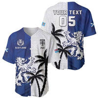 Fiji And Scotland Rugby Custom Baseball Jersey Fijian Palm Tree With Thistle Together