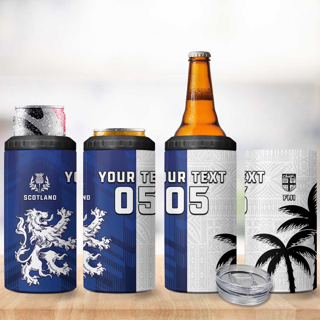 Fiji And Scotland Rugby Custom 4 in 1 Can Cooler Tumbler Fijian Palm Tree With Thistle Together