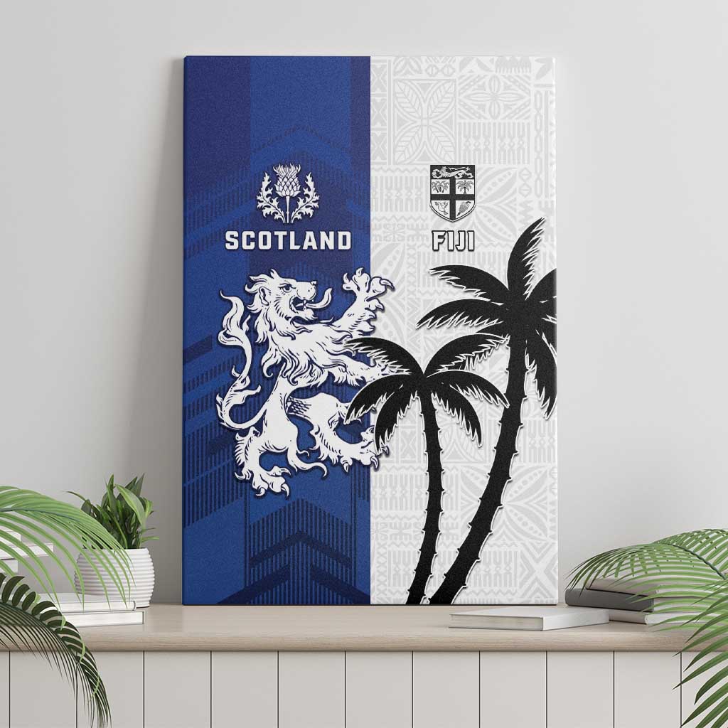Fiji And Scotland Rugby Canvas Wall Art Fijian Palm Tree With Thistle Together