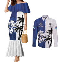 Fiji And Scotland Rugby Custom Couples Matching Mermaid Dress and Long Sleeve Button Shirt Fijian Palm Tree With Thistle Together
