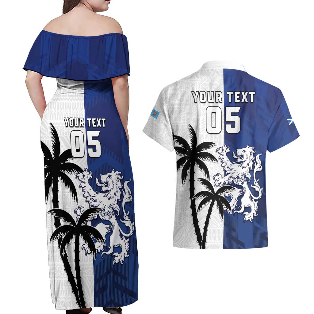 Fiji And Scotland Rugby Custom Couples Matching Off Shoulder Maxi Dress and Hawaiian Shirt Fijian Palm Tree With Thistle Together