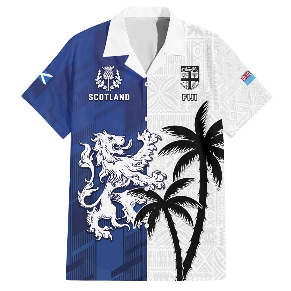 Fiji And Scotland Rugby Custom Family Matching Tank Maxi Dress and Hawaiian Shirt Fijian Palm Tree With Thistle Together
