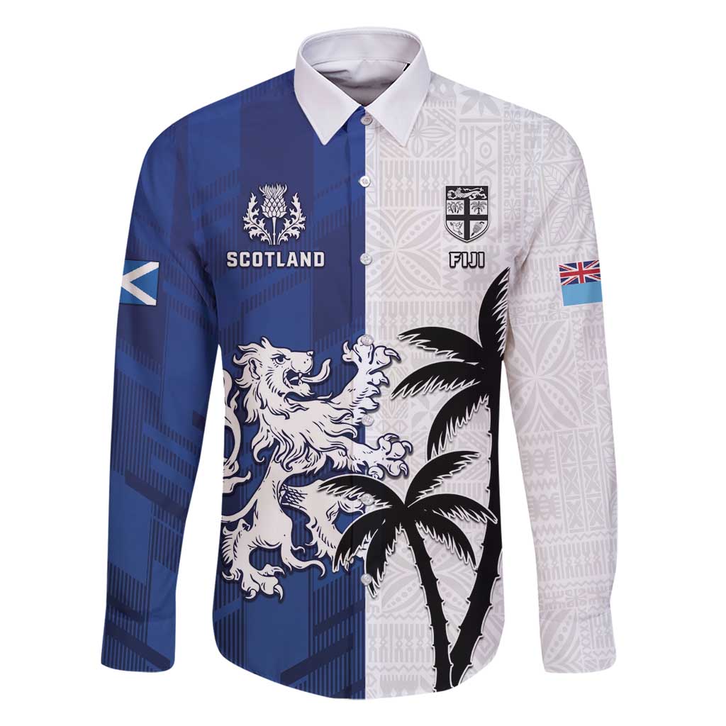 Fiji And Scotland Rugby Custom Family Matching Tank Maxi Dress and Hawaiian Shirt Fijian Palm Tree With Thistle Together