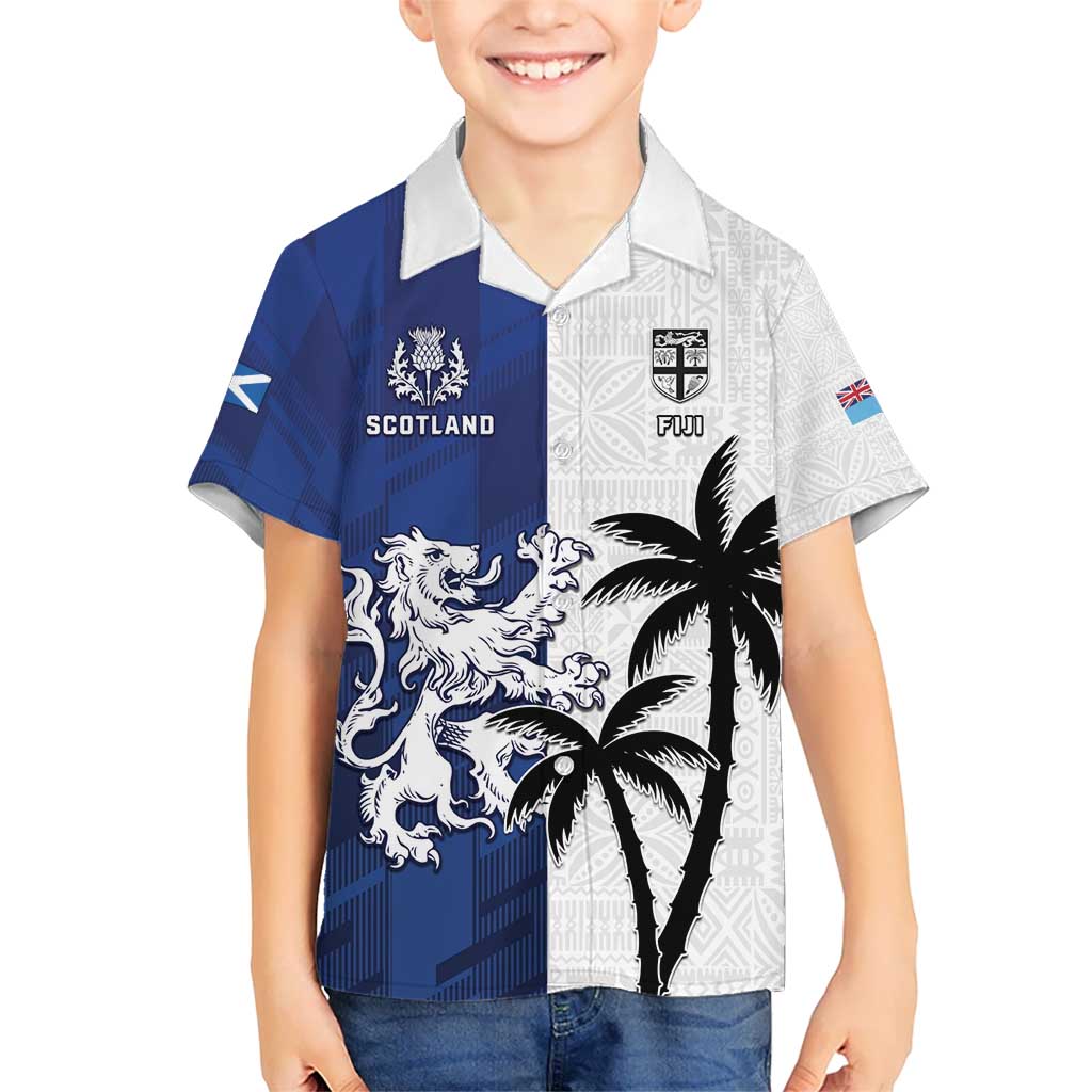 Fiji And Scotland Rugby Custom Hawaiian Shirt Fijian Palm Tree With Thistle Together
