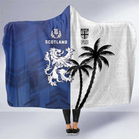 Fiji And Scotland Rugby Hooded Blanket Fijian Palm Tree With Thistle Together