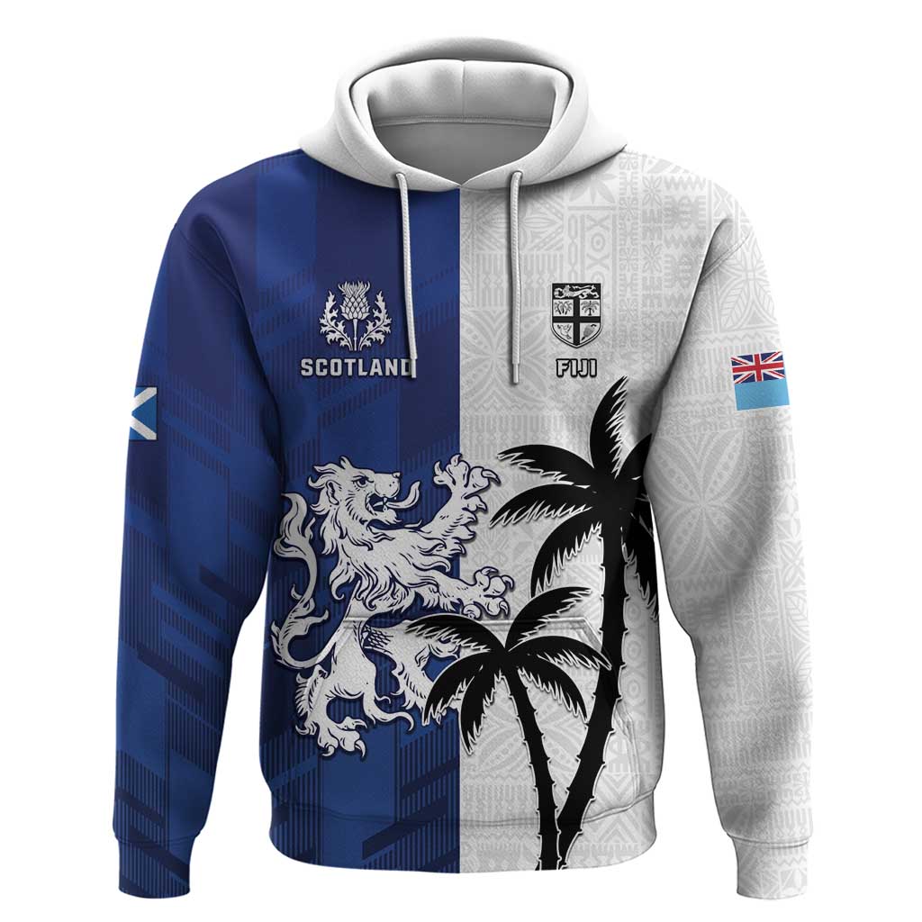 Fiji And Scotland Rugby Custom Hoodie Fijian Palm Tree With Thistle Together