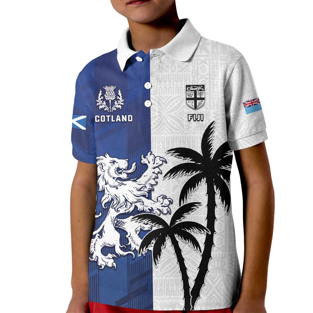 Fiji And Scotland Rugby Custom Kid Polo Shirt Fijian Palm Tree With Thistle Together