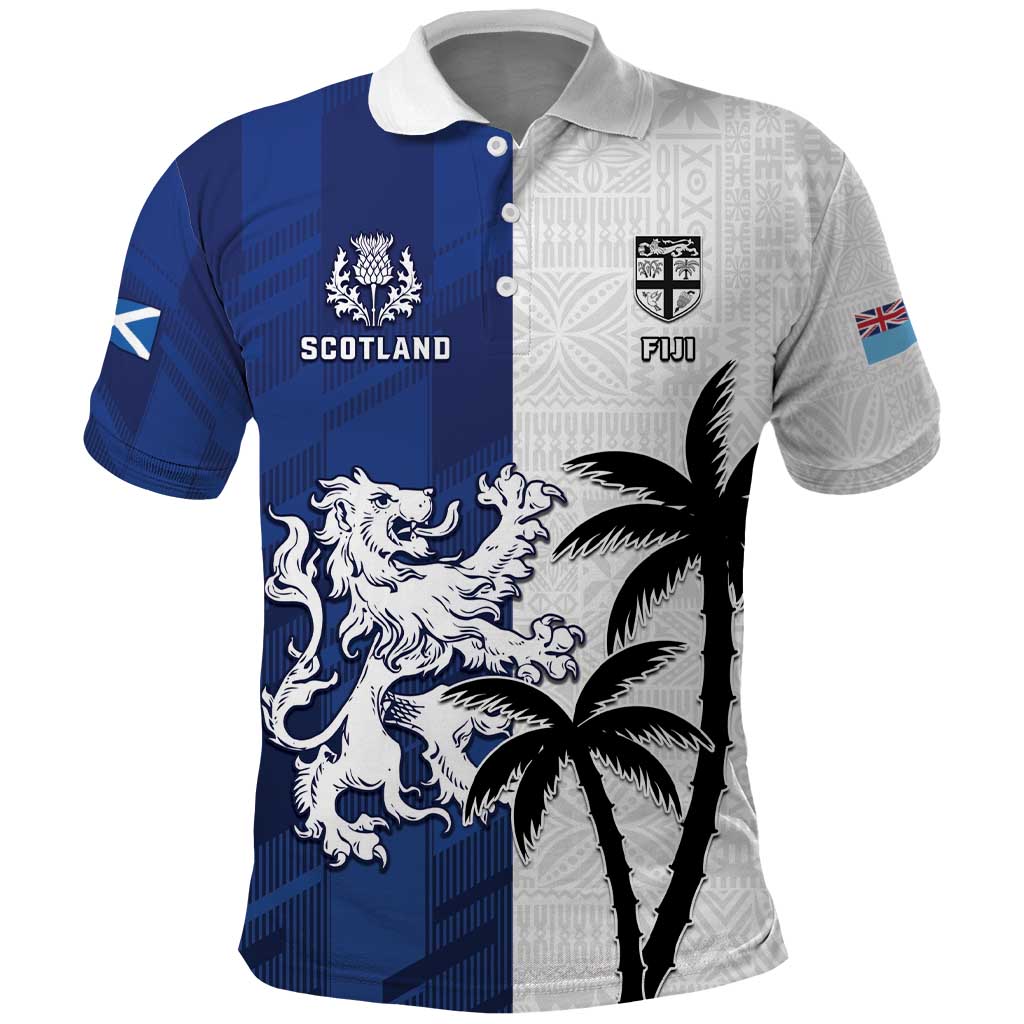 Fiji And Scotland Rugby Custom Polo Shirt Fijian Palm Tree With Thistle Together