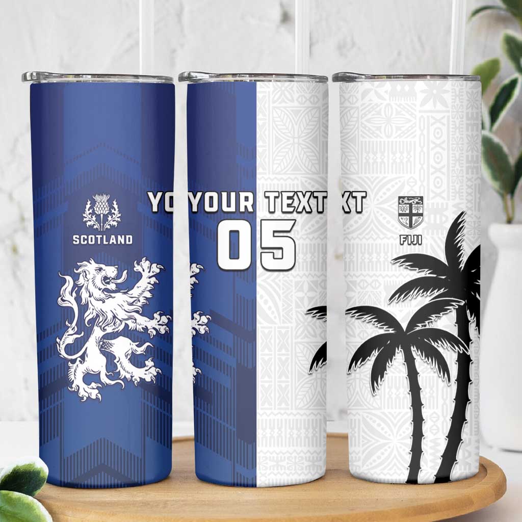 Fiji And Scotland Rugby Custom Skinny Tumbler Fijian Palm Tree With Thistle Together
