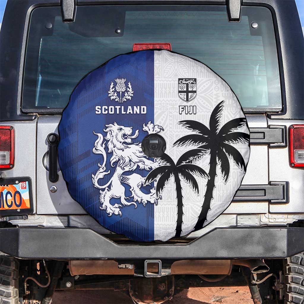 Fiji And Scotland Rugby Spare Tire Cover Fijian Palm Tree With Thistle Together