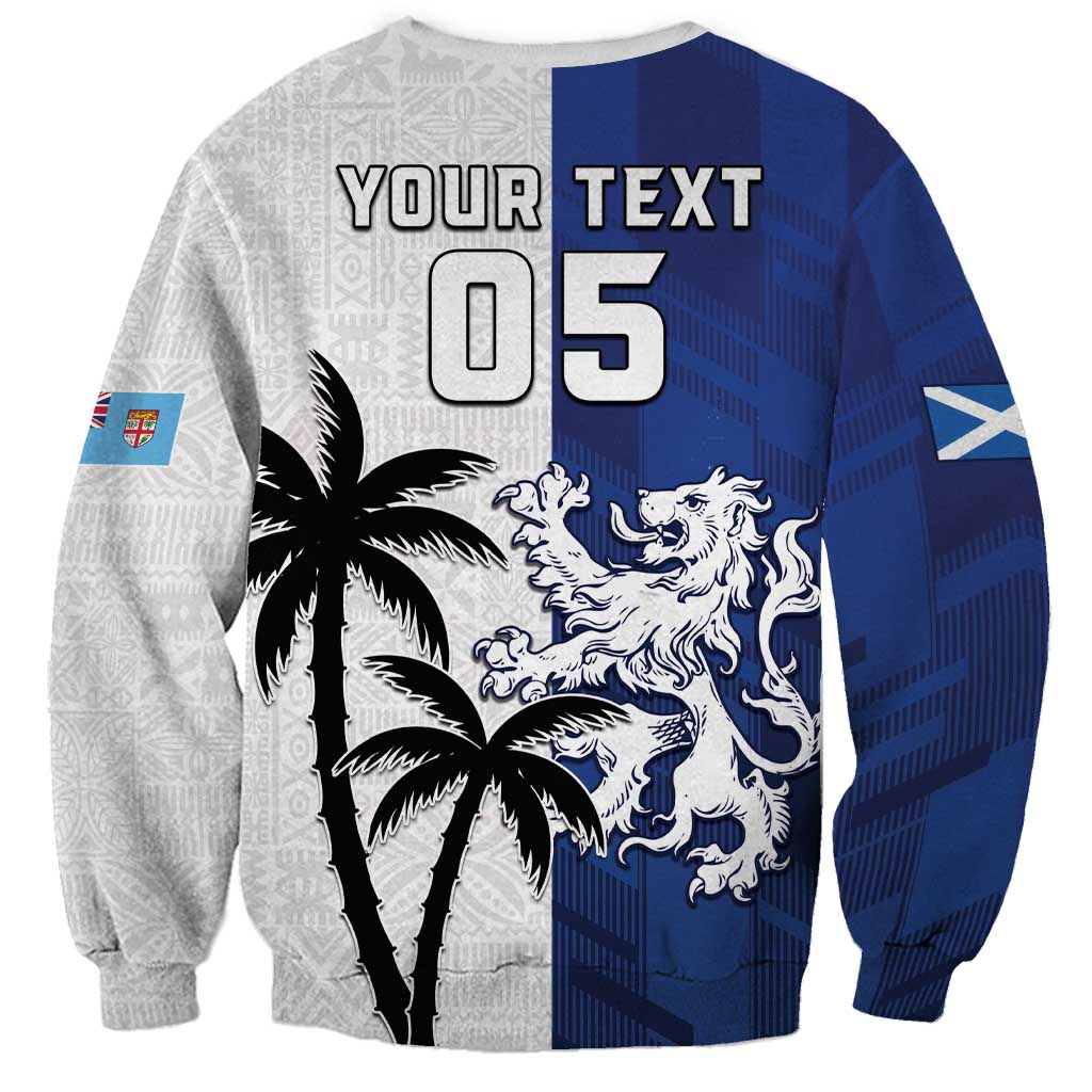 Fiji And Scotland Rugby Custom Sweatshirt Fijian Palm Tree With Thistle Together