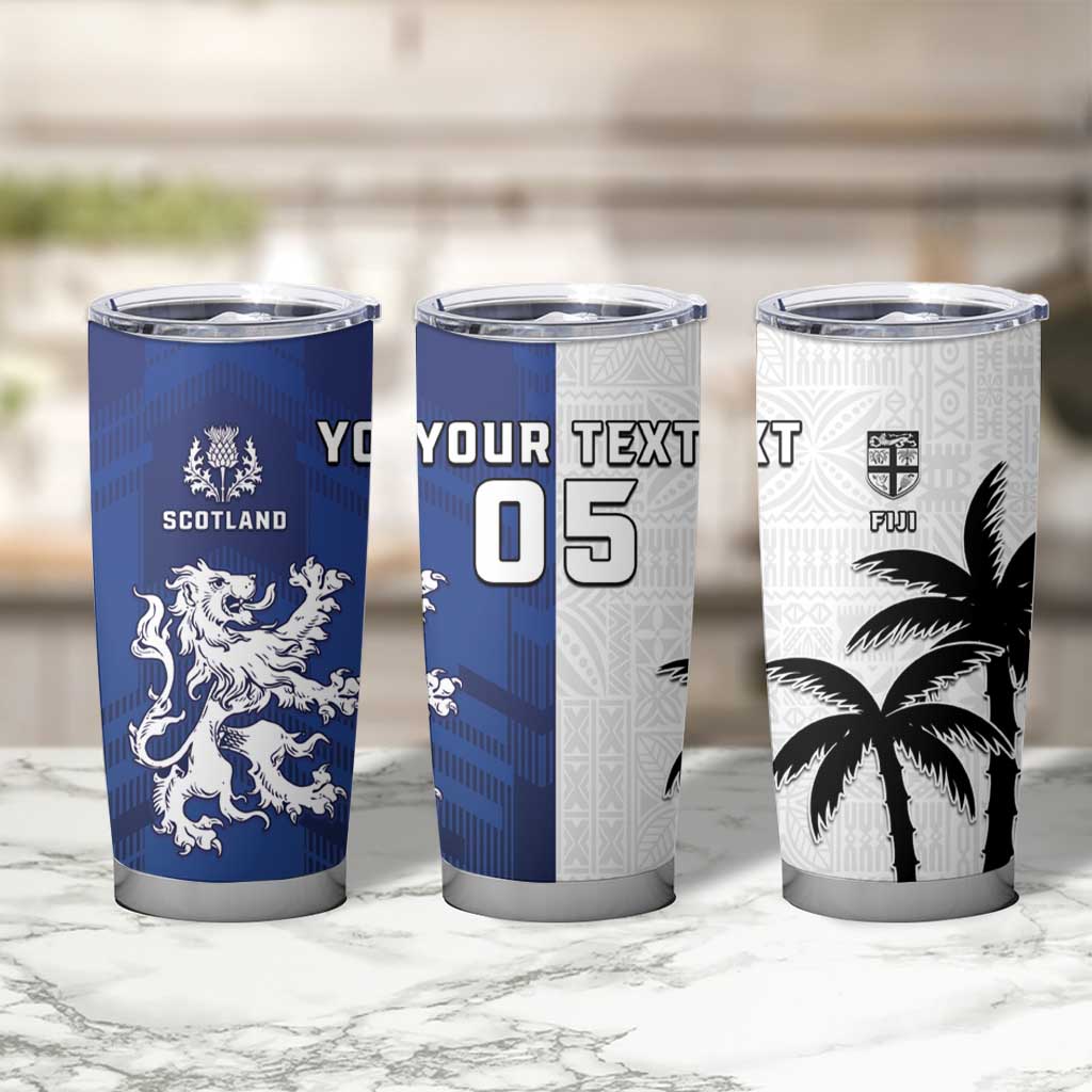 Fiji And Scotland Rugby Custom Tumbler Cup Fijian Palm Tree With Thistle Together