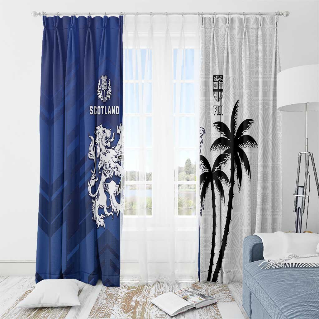 Fiji And Scotland Rugby Window Curtain Fijian Palm Tree With Thistle Together
