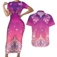 New Zealand Matariki Couples Matching Short Sleeve Bodycon Dress and Hawaiian Shirt Maori Marae Purple Galaxy