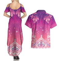 New Zealand Matariki Couples Matching Summer Maxi Dress and Hawaiian Shirt Maori Marae Purple Galaxy