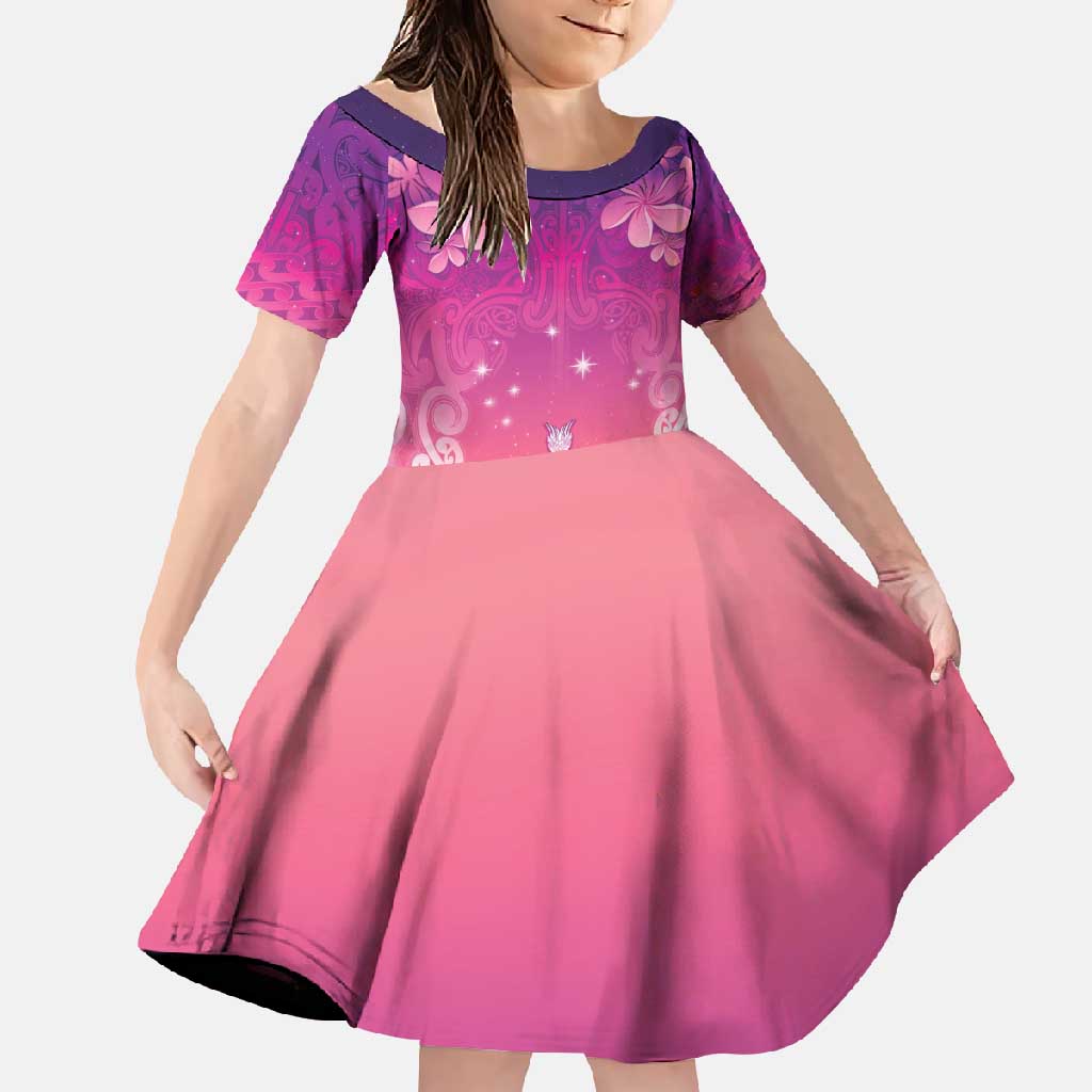 New Zealand Matariki Family Matching Summer Maxi Dress and Hawaiian Shirt Maori Marae Purple Galaxy
