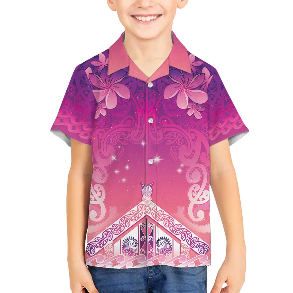 New Zealand Matariki Family Matching Summer Maxi Dress and Hawaiian Shirt Maori Marae Purple Galaxy