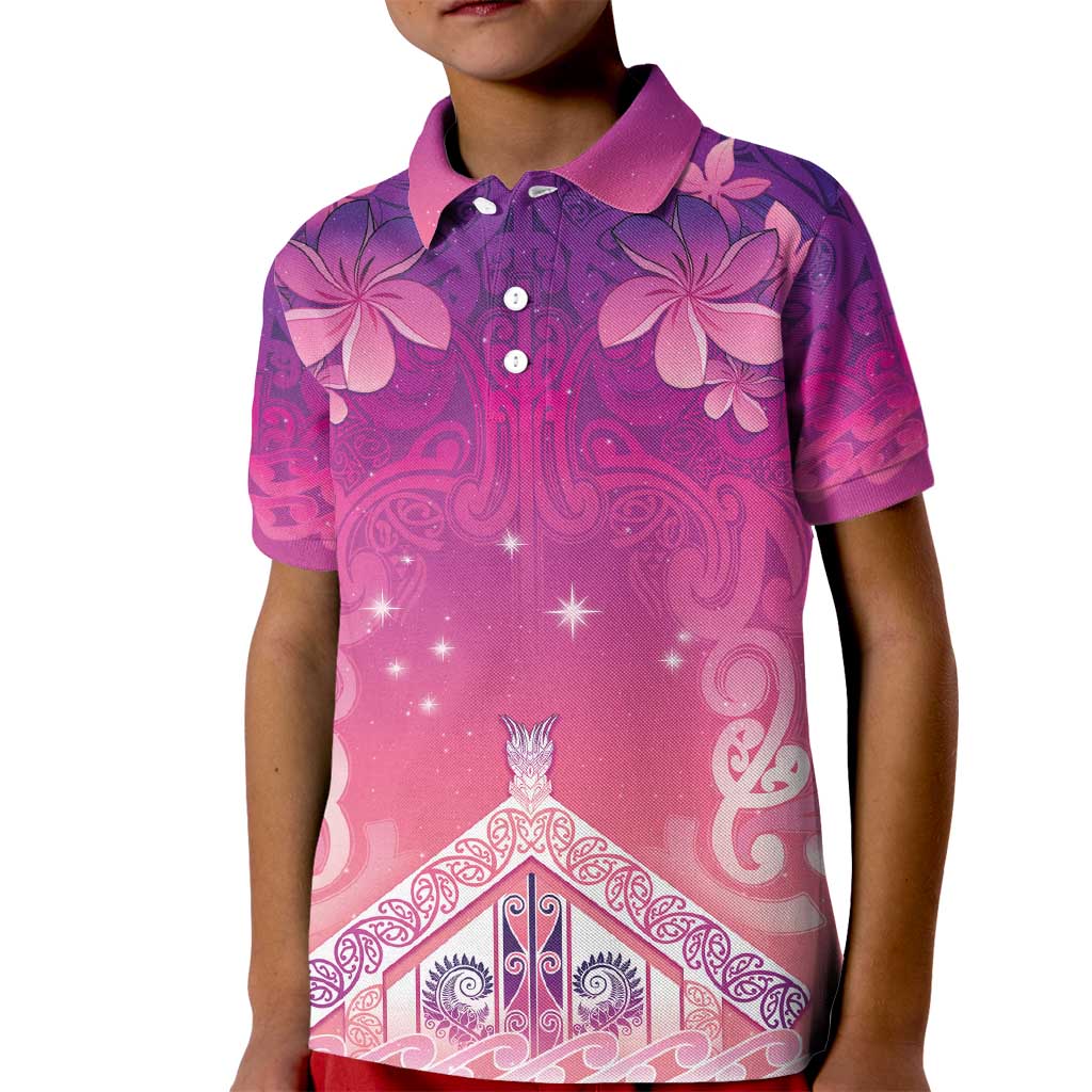 New Zealand Matariki Kid Polo Shirt Maori Marae Purple Galaxy