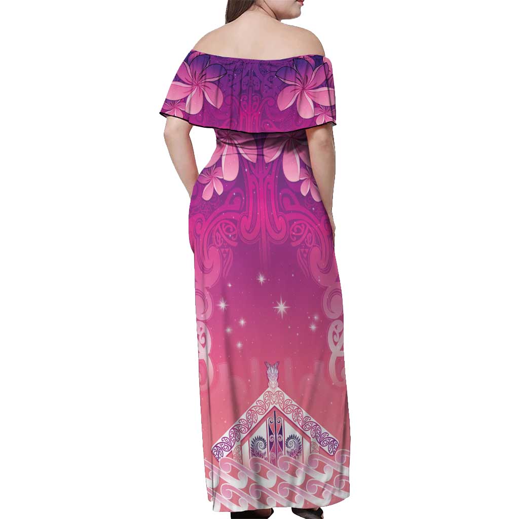 New Zealand Matariki Off Shoulder Maxi Dress Maori Marae Purple Galaxy
