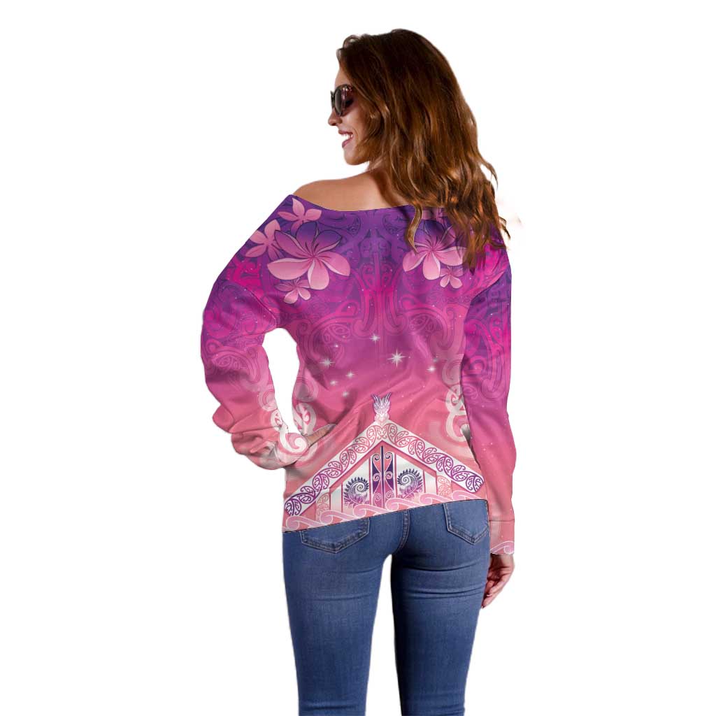 New Zealand Matariki Off Shoulder Sweater Maori Marae Purple Galaxy