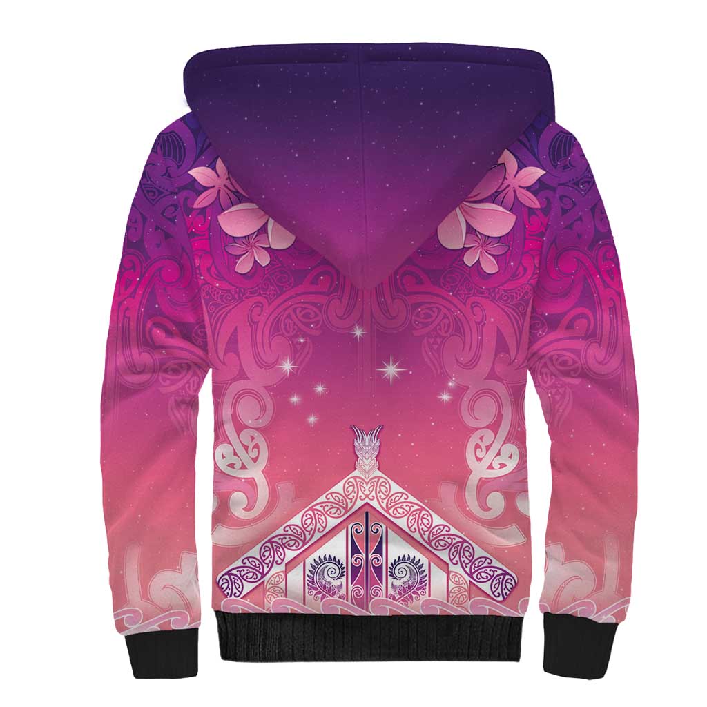 New Zealand Matariki Sherpa Hoodie Maori Marae Purple Galaxy