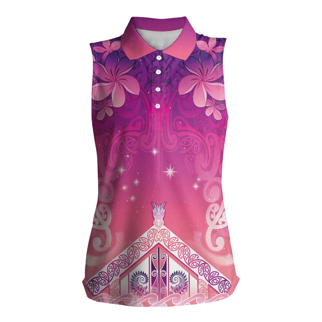 New Zealand Matariki Women Sleeveless Polo Shirt Maori Marae Purple Galaxy