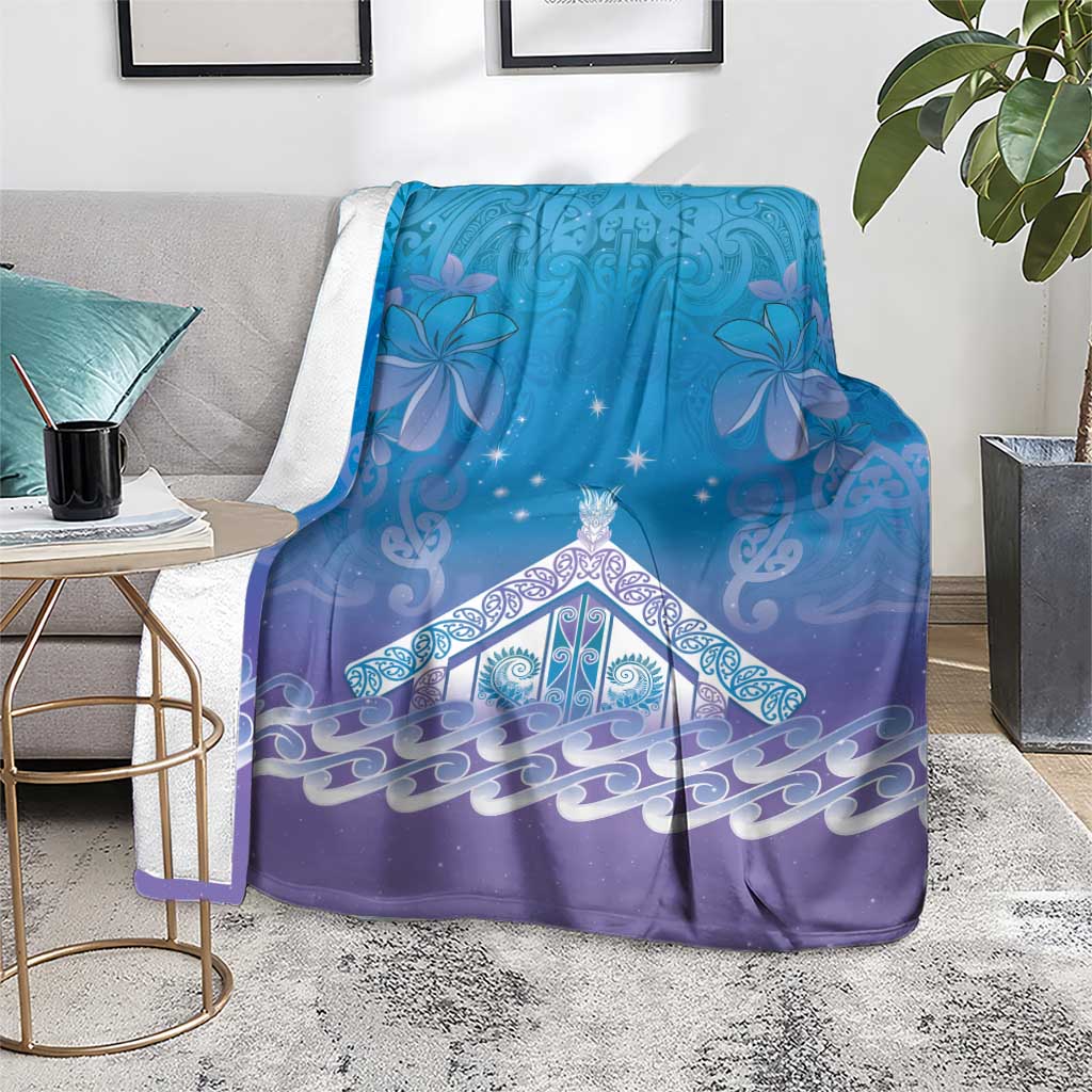 New Zealand Matariki Blanket Maori Marae Cyan Galaxy