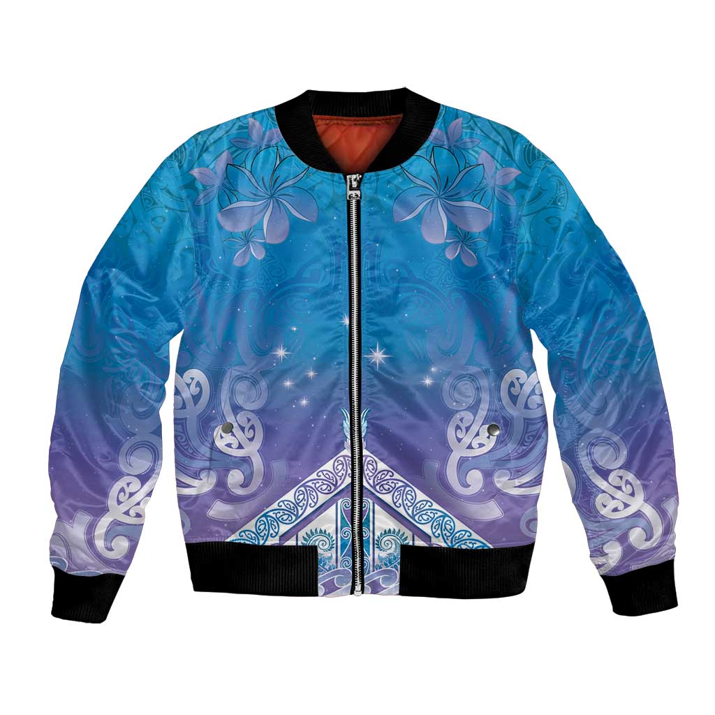 New Zealand Matariki Bomber Jacket Maori Marae Cyan Galaxy