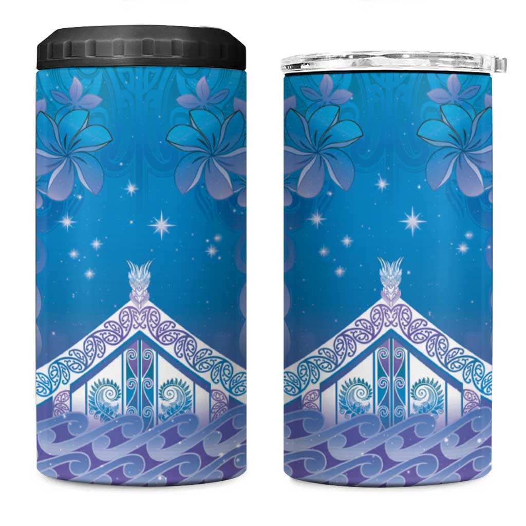 New Zealand Matariki 4 in 1 Can Cooler Tumbler Maori Marae Cyan Galaxy