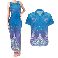 New Zealand Matariki Couples Matching Tank Maxi Dress and Hawaiian Shirt Maori Marae Cyan Galaxy