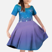 New Zealand Matariki Family Matching Off The Shoulder Long Sleeve Dress and Hawaiian Shirt Maori Marae Cyan Galaxy