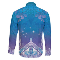 New Zealand Matariki Family Matching Off The Shoulder Long Sleeve Dress and Hawaiian Shirt Maori Marae Cyan Galaxy
