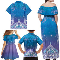 New Zealand Matariki Family Matching Off Shoulder Maxi Dress and Hawaiian Shirt Maori Marae Cyan Galaxy