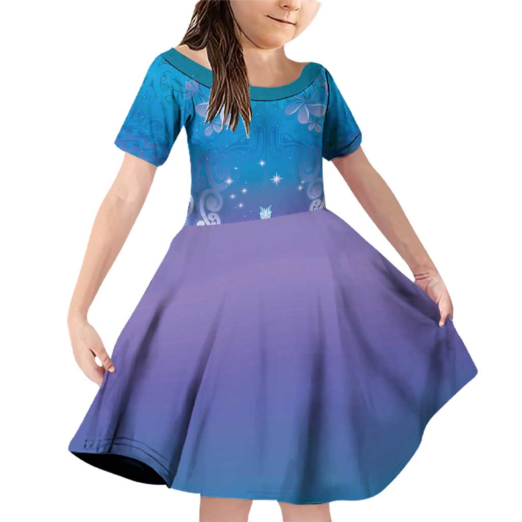 New Zealand Matariki Family Matching Off Shoulder Short Dress and Hawaiian Shirt Maori Marae Cyan Galaxy