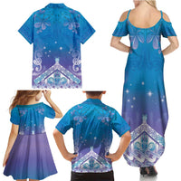 New Zealand Matariki Family Matching Summer Maxi Dress and Hawaiian Shirt Maori Marae Cyan Galaxy