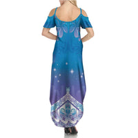 New Zealand Matariki Family Matching Summer Maxi Dress and Hawaiian Shirt Maori Marae Cyan Galaxy