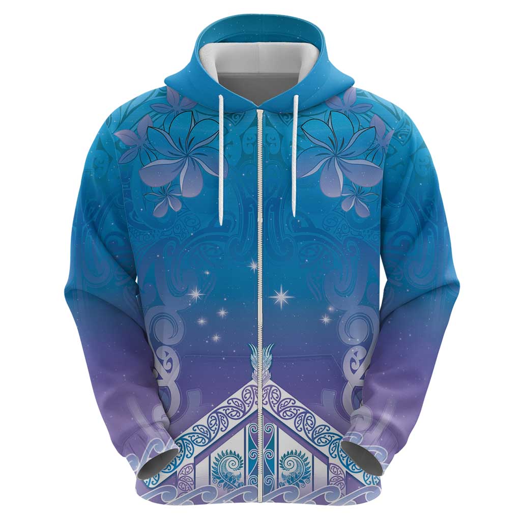New Zealand Matariki Hoodie Maori Marae Cyan Galaxy