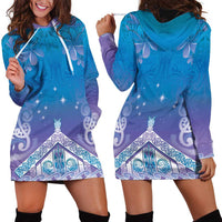 New Zealand Matariki Hoodie Dress Maori Marae Cyan Galaxy
