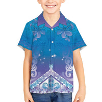 New Zealand Matariki Kid Hawaiian Shirt Maori Marae Cyan Galaxy