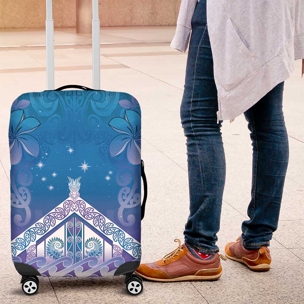 New Zealand Matariki Luggage Cover Maori Marae Cyan Galaxy