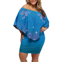 New Zealand Matariki Off Shoulder Short Dress Maori Marae Cyan Galaxy
