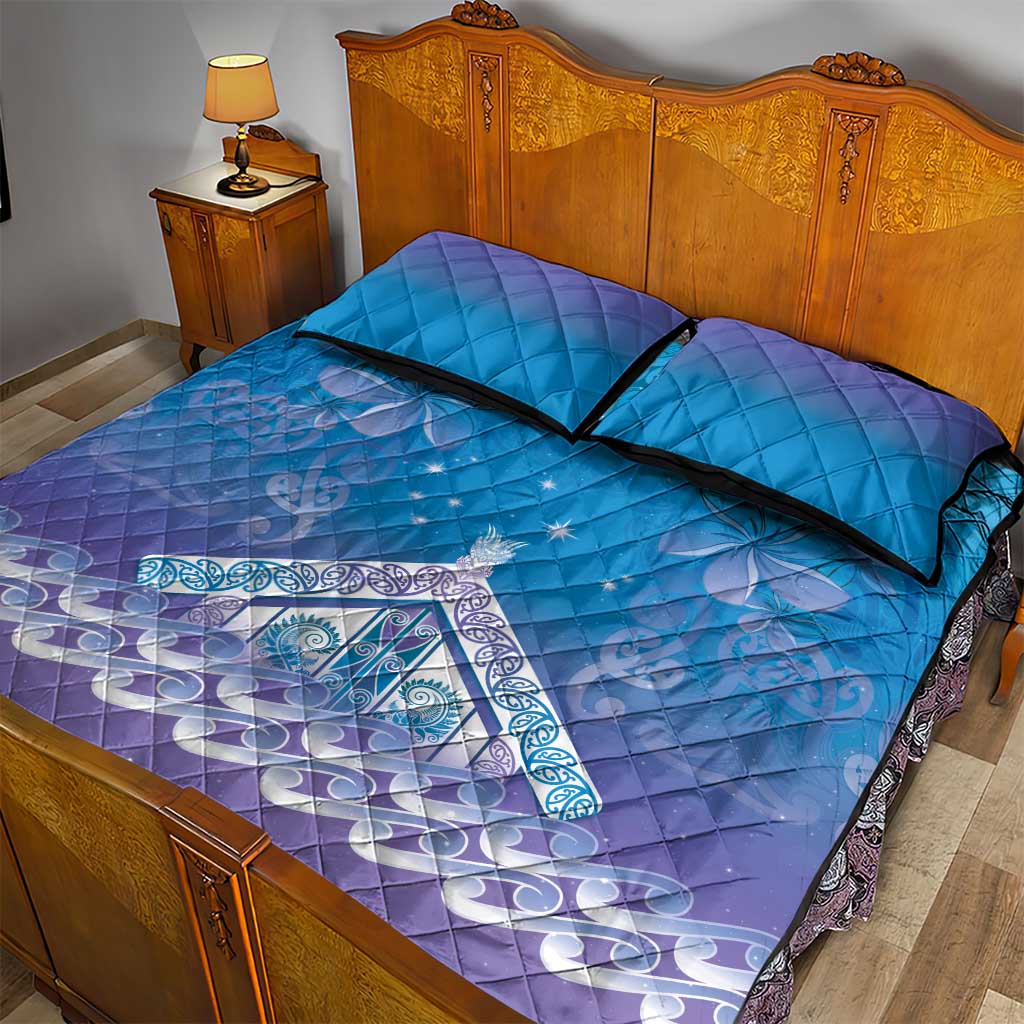 New Zealand Matariki Quilt Bed Set Maori Marae Cyan Galaxy