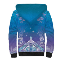 New Zealand Matariki Sherpa Hoodie Maori Marae Cyan Galaxy
