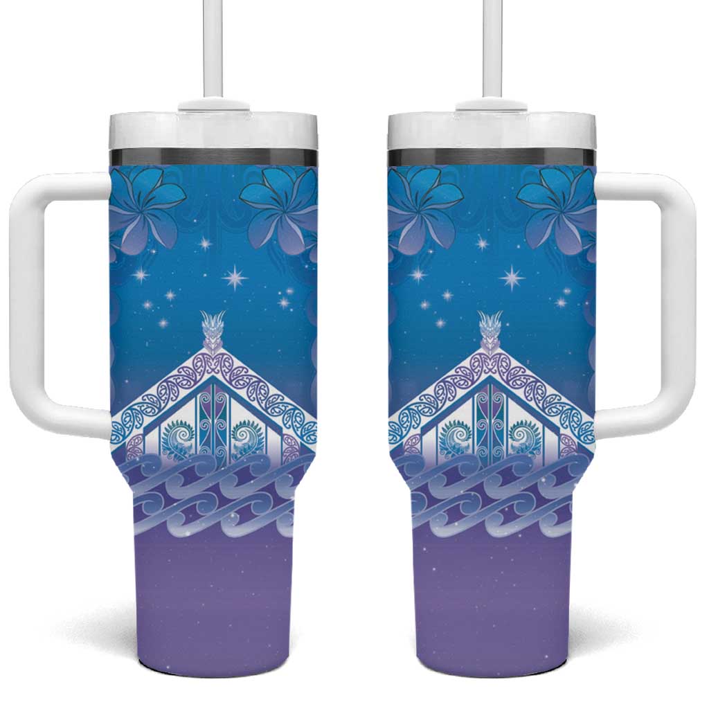 New Zealand Matariki Tumbler With Handle Maori Marae Cyan Galaxy